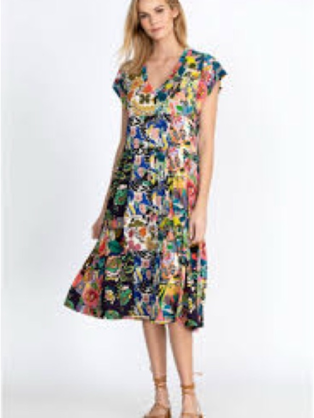 Johnny Was dress Chelsea Garden Tiered tea length dress boho floral patchwork - Picture 5 of 6